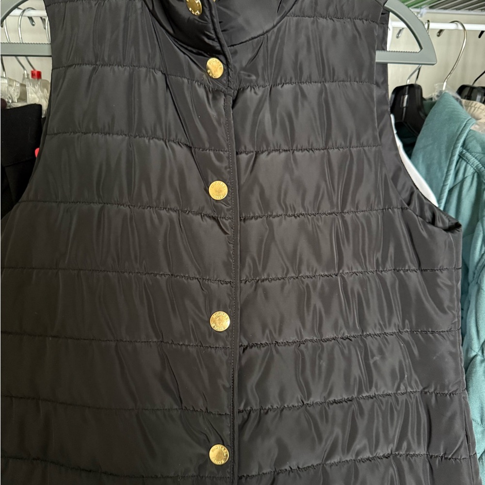 Black Puffer Vest with Gold Buttons